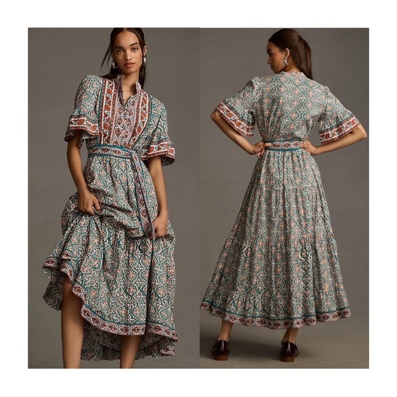 Anthropologie Dresses & Skirts - Sue Sartor Short-Sleeve Printed Midi Dress